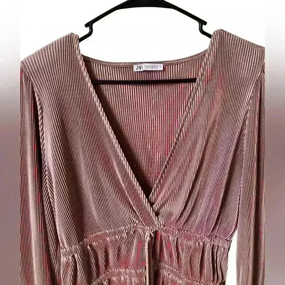 Zara Woman's Cropped Pleated Long Sleeve Top Pink Mauve - Picture 4 of 8